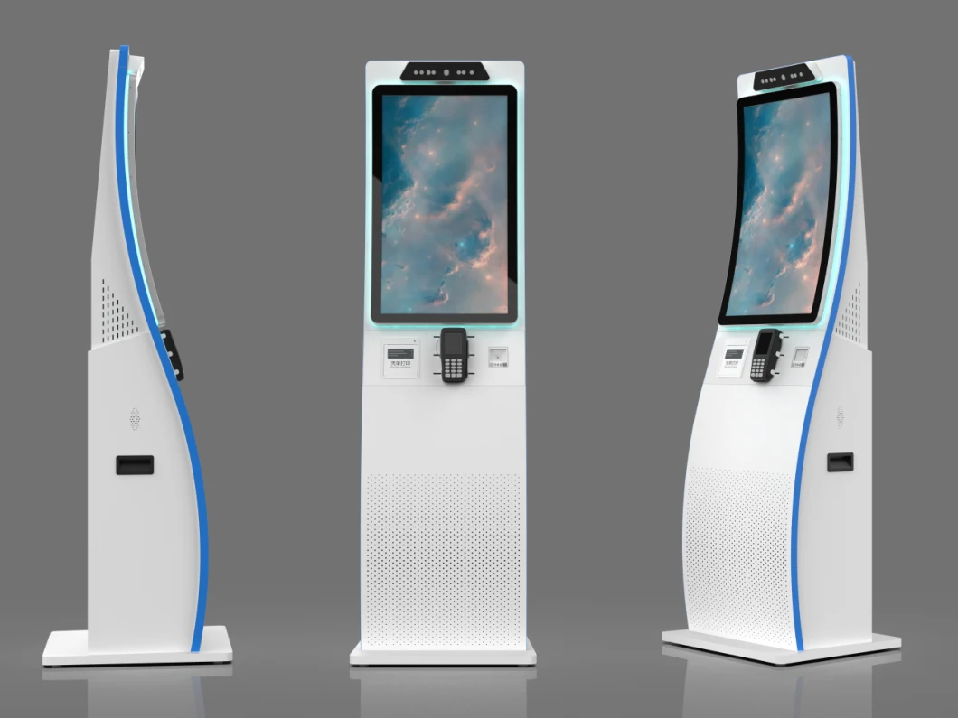 Curved 23.6 32 39 43 Inch Floor Standing Touchscreen Self Service Queue Kiosk Bank Restaurant Menu Hotel Ordering