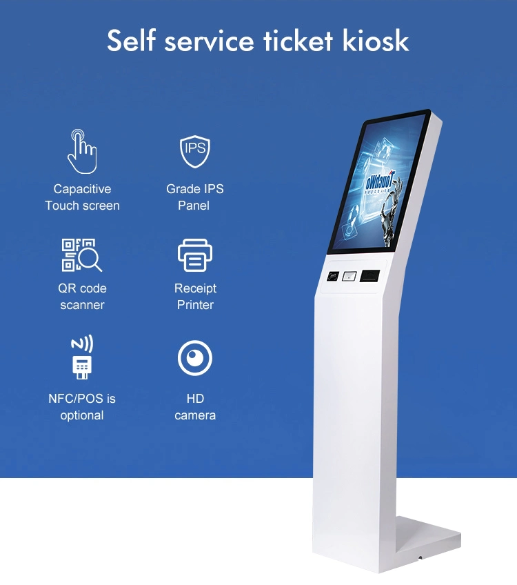 Curved 23.6 32 39 43 Inch Floor Standing Touchscreen Self Service Queue Kiosk Bank Restaurant Menu Hotel Ordering